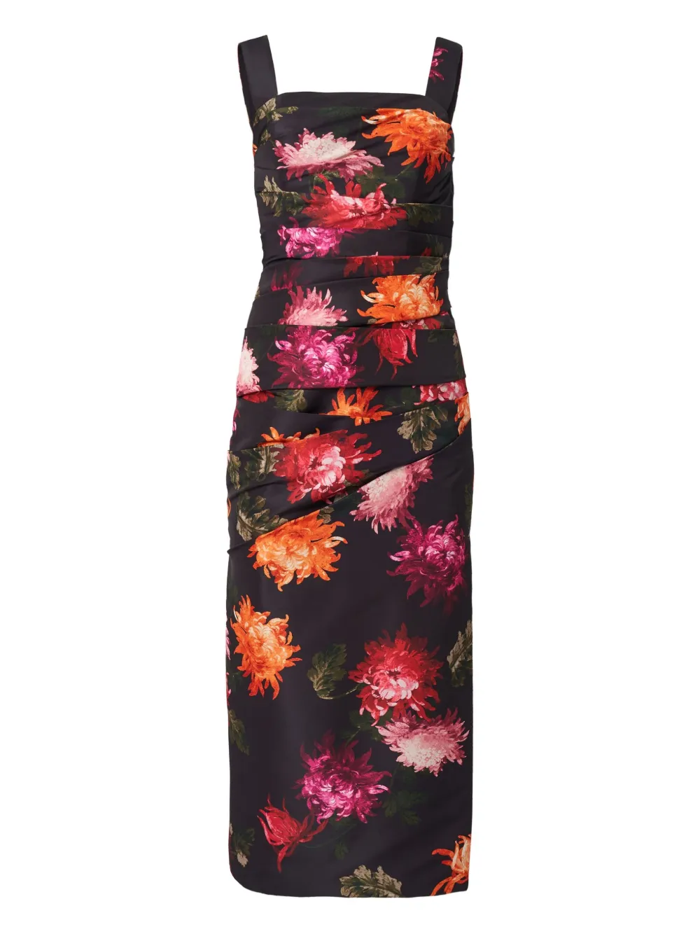 Carolina Herrera Chrysanthemum-print Draped Midi Dress In Multi