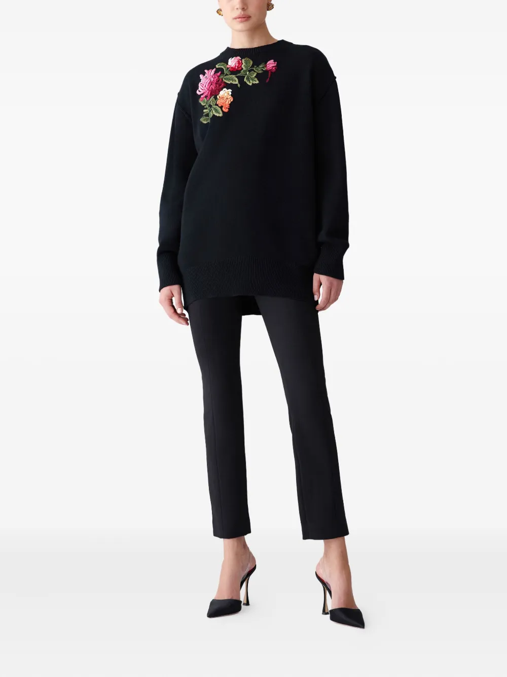 Carolina Herrera Chrysanthemum-embroidered Sweater In Black