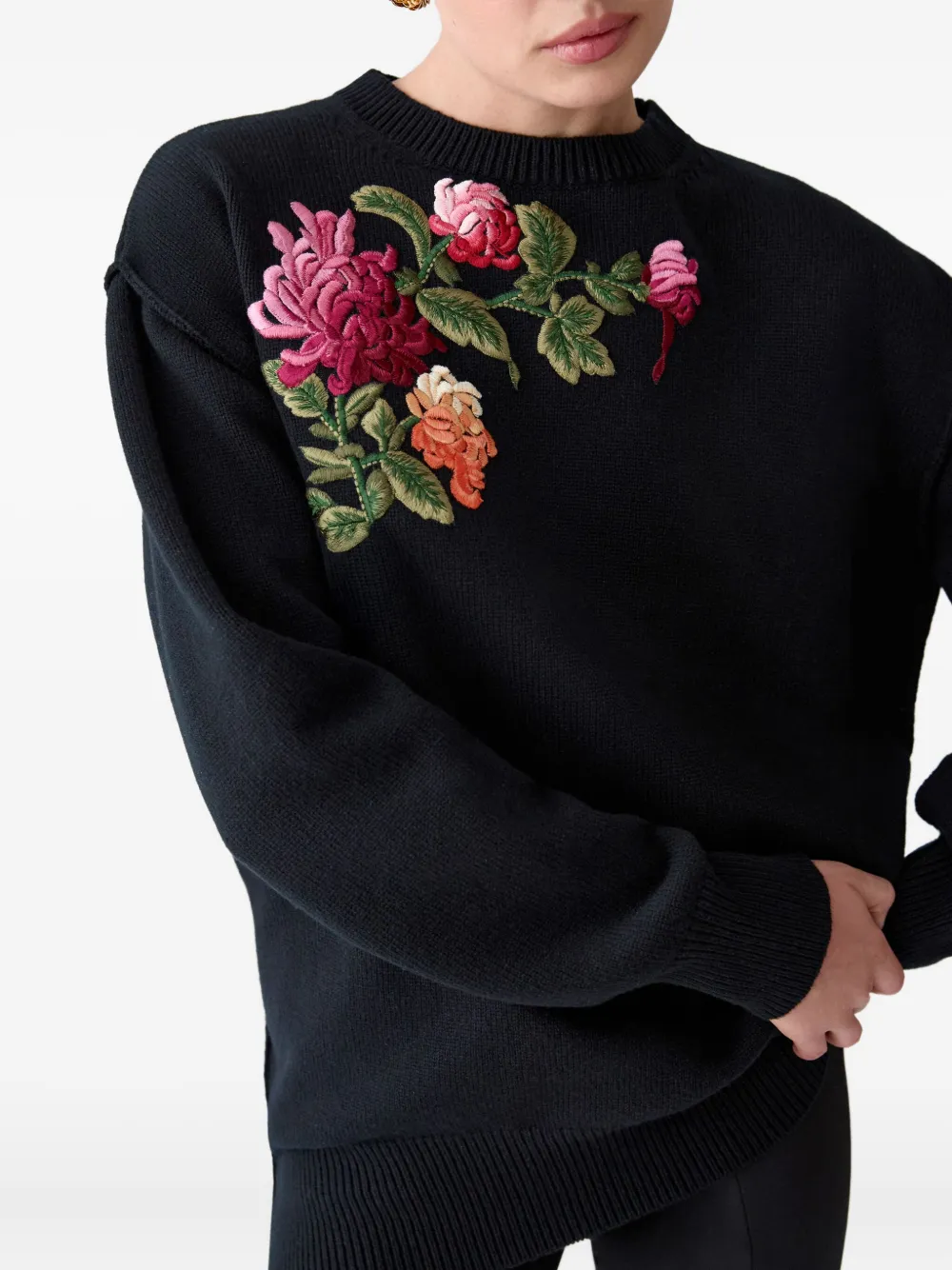 Carolina Herrera Chrysanthemum-embroidered Sweater In Black