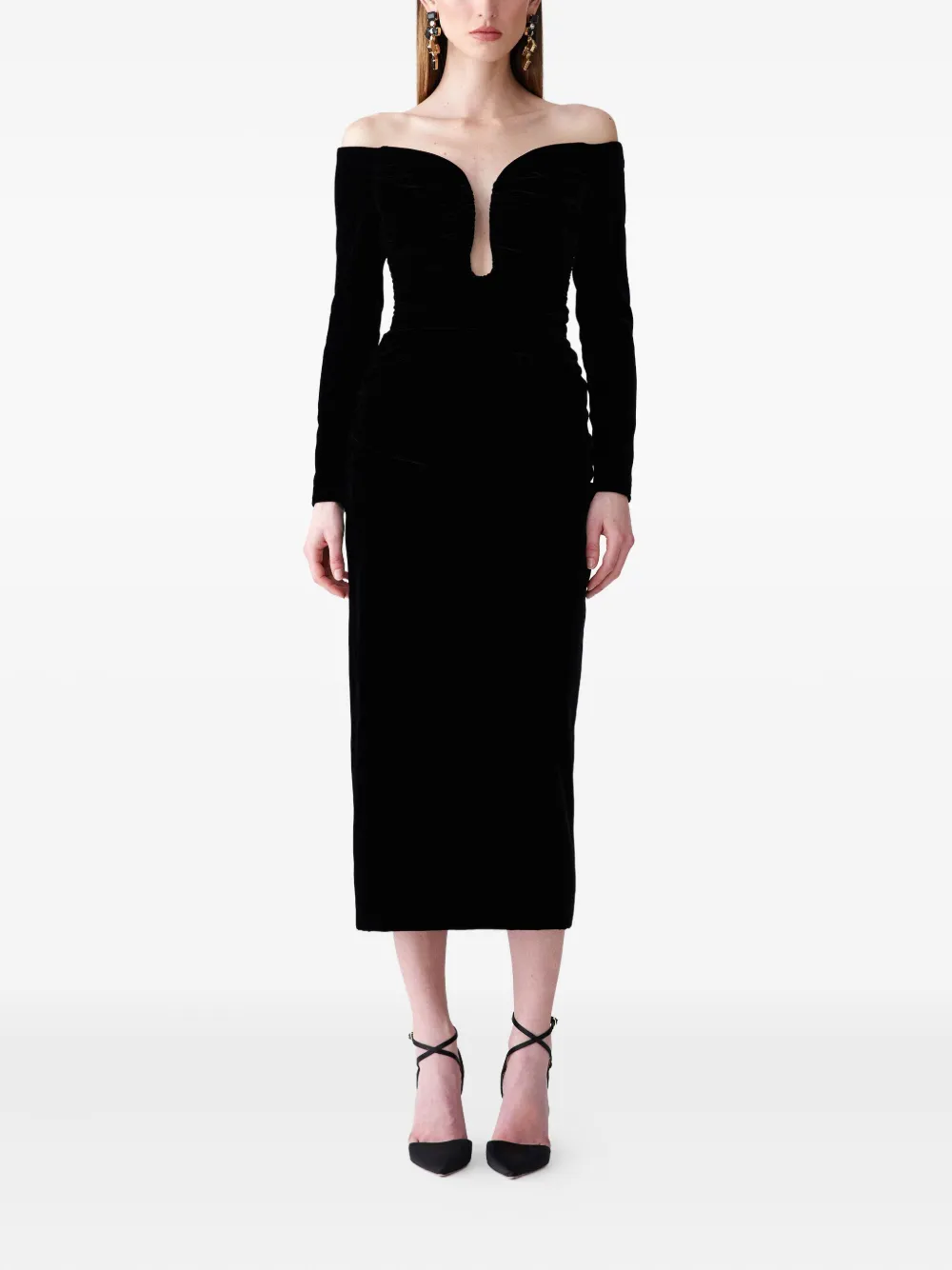 Carolina Herrera U-neck Velvet Midi Dress In Black