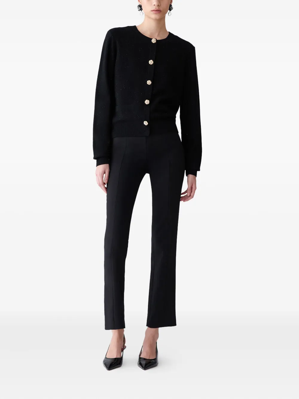 Carolina Herrera Sequined Pearl-button Cardigan In Black