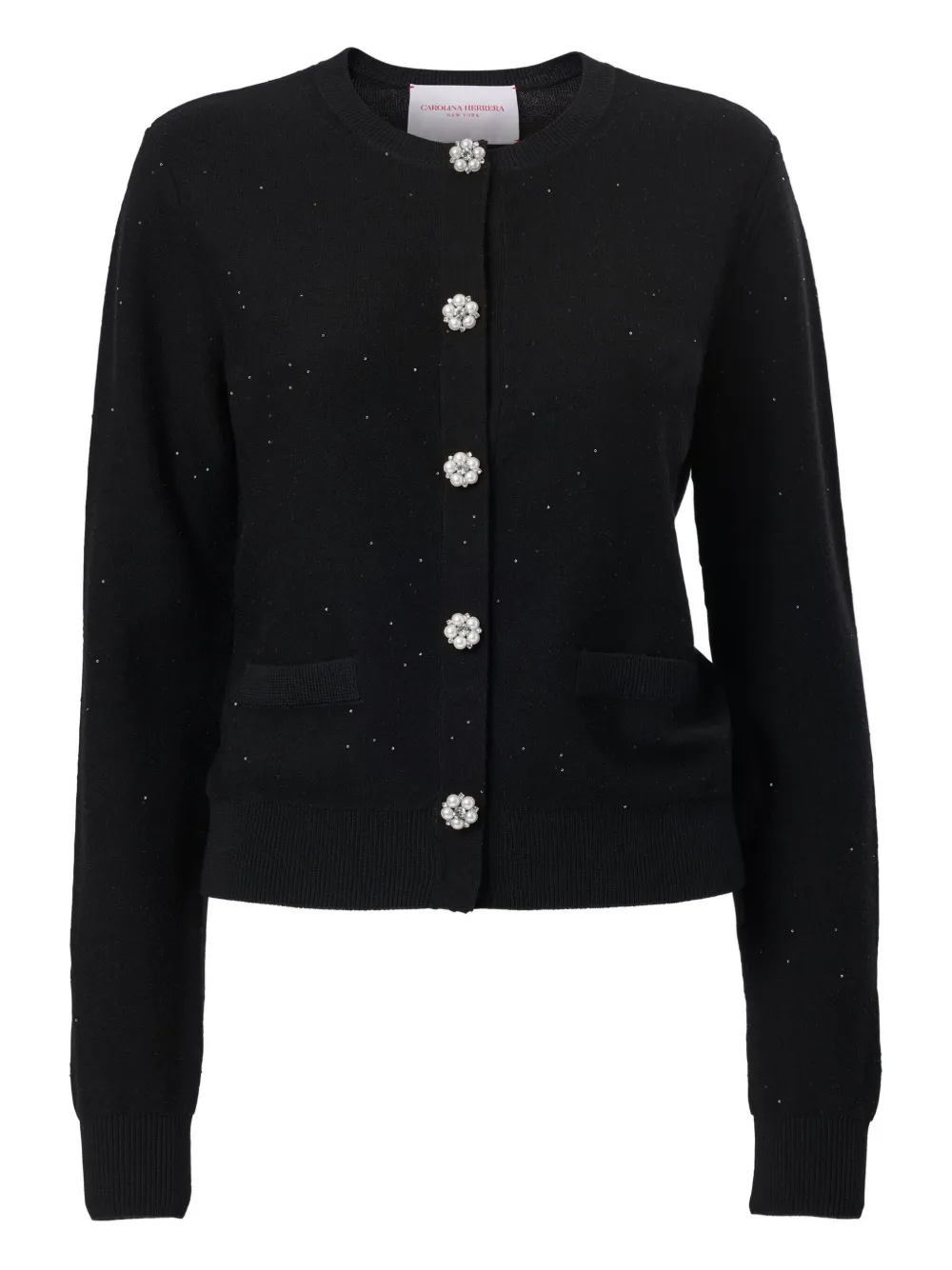 Carolina Herrera Sequined Pearl-button Cardigan In Black