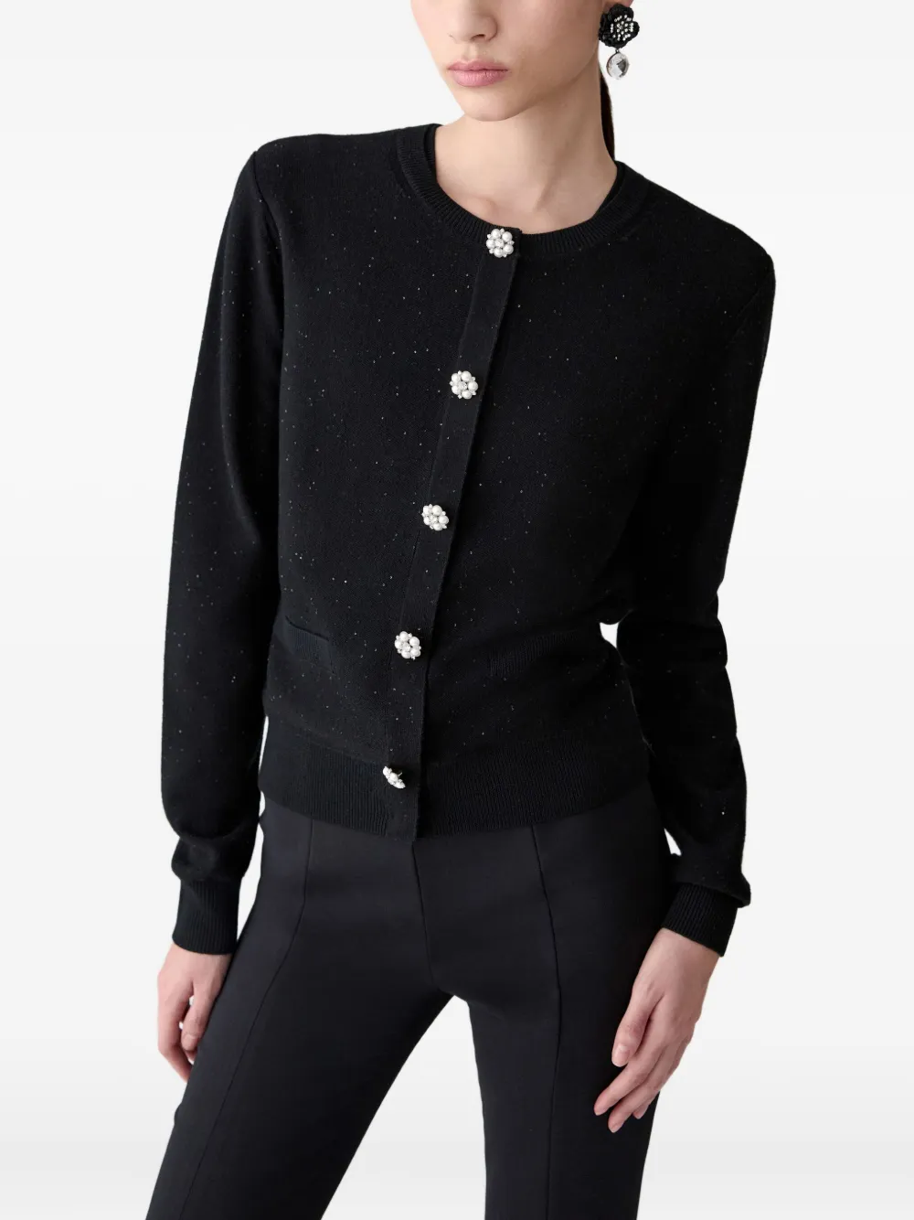 Carolina Herrera Sequined Pearl-button Cardigan In Black