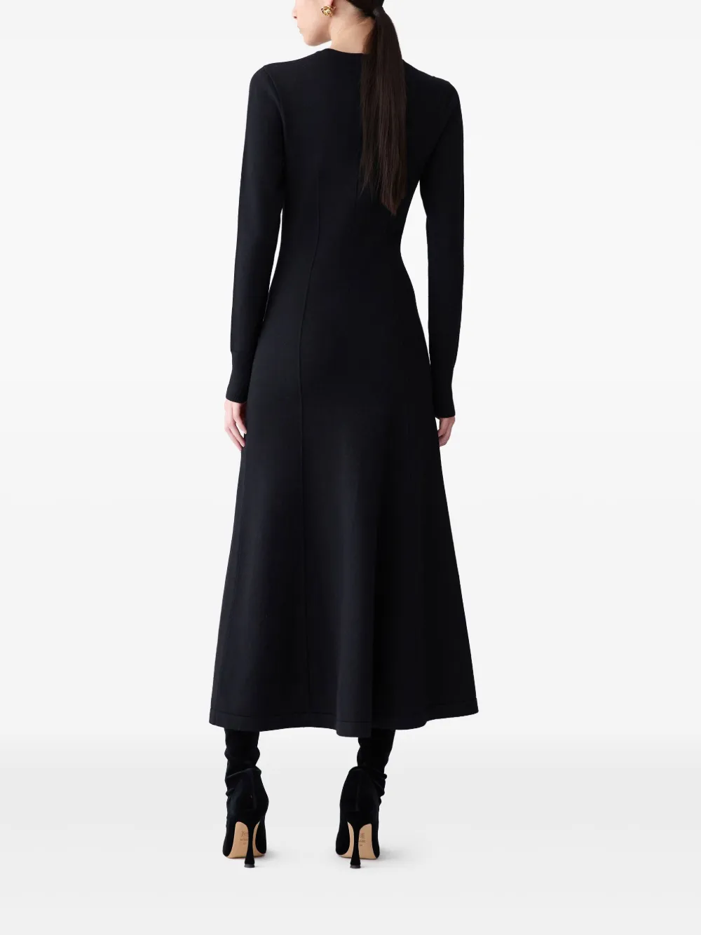Carolina Herrera Chrysanthemum-embroidered Knit Midi Dress In Black