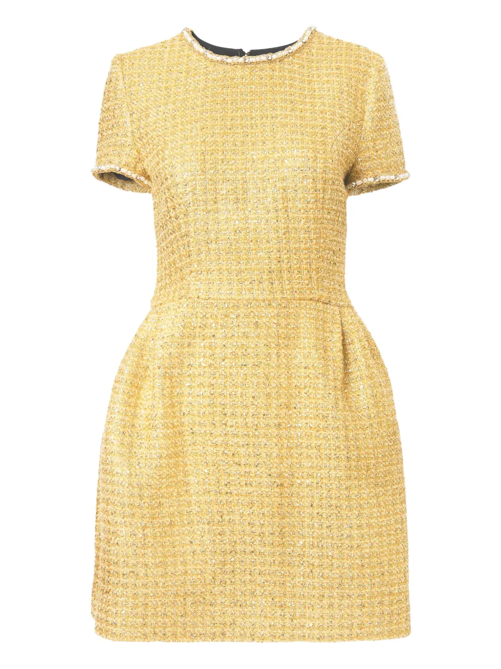 Carolina Herrera Metallic Tweed Short-sleeve Mini Dress In Yellow