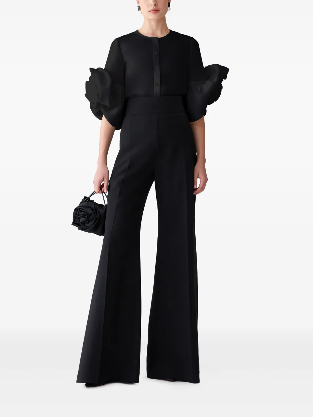 Carolina Herrera Rosettes Gazar Blouse In Black