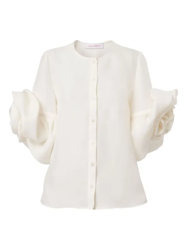Carolina Herrera Rosette Gazar Blouse in White