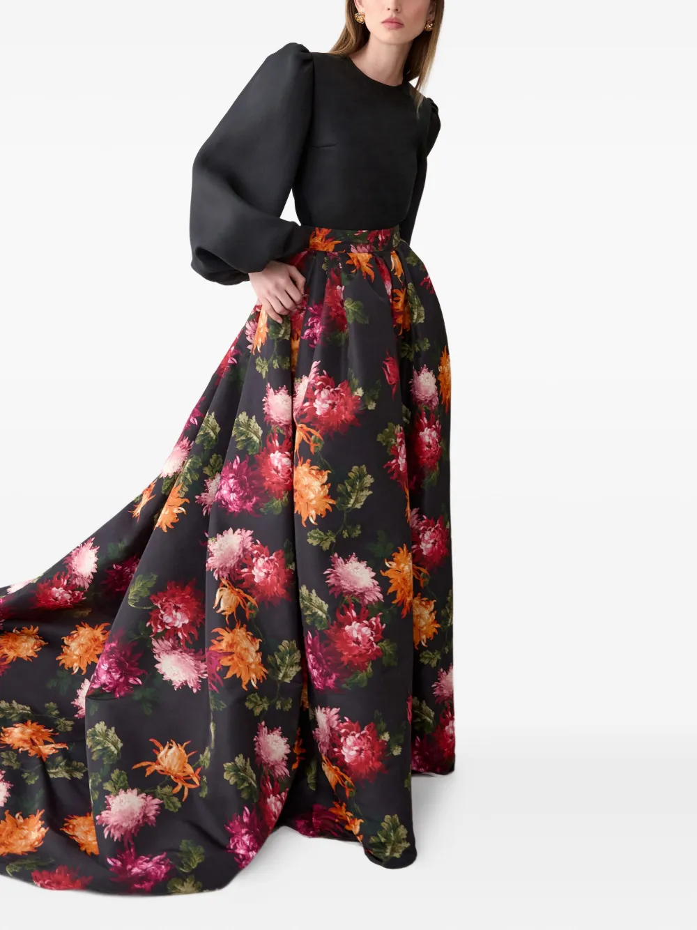 Carolina Herrera Maxi-rok met chrysant print Zwart