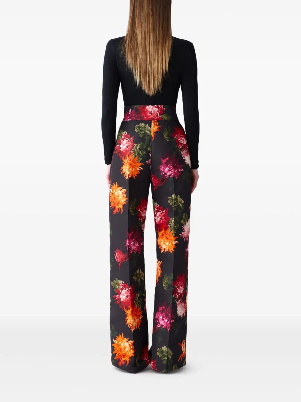 Carolina Herrera Diane broek met chrysant print Zwart
