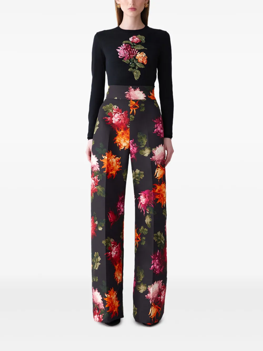 Carolina Herrera Diane broek met chrysant print - Zwart