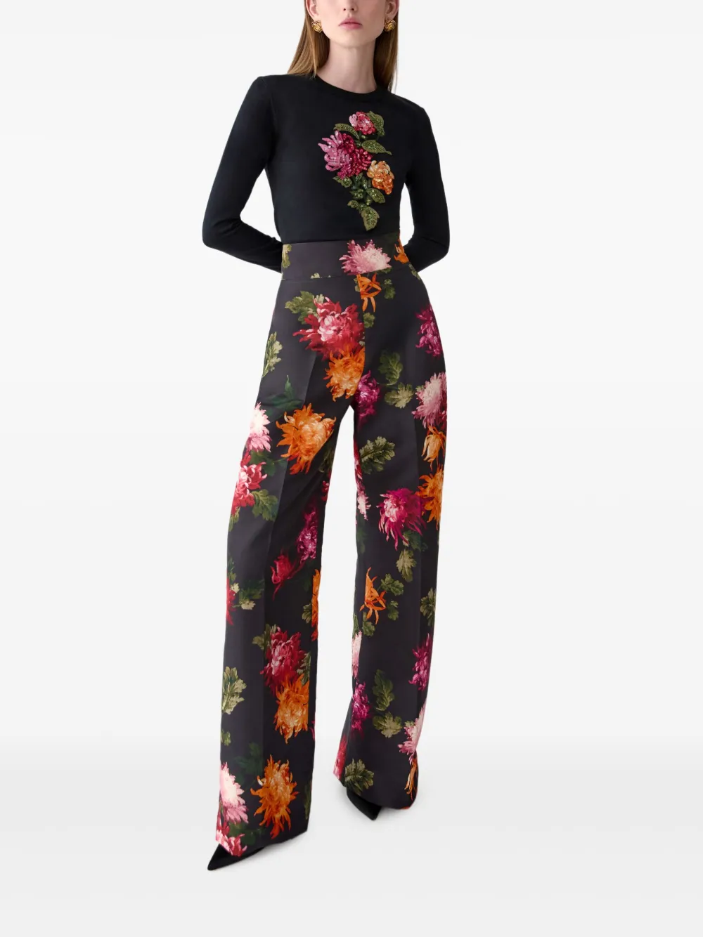 Carolina Herrera Diane broek met chrysant print Zwart