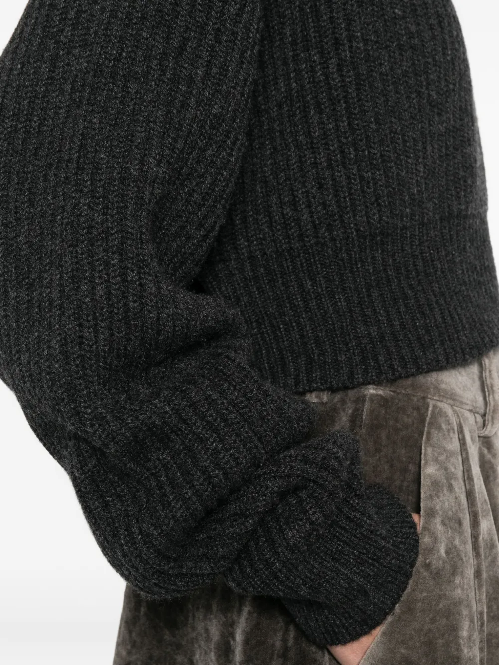 Uma Wang Cropped Ribbed Knit Sweater In Black