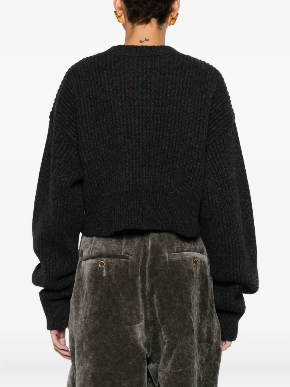 Uma Wang Cropped Ribbed Knit Sweater In Black