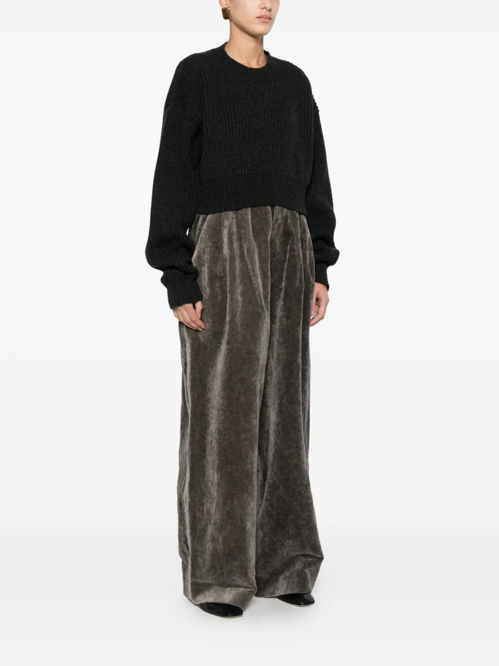 Uma Wang Cropped Ribbed Knit Sweater In Black