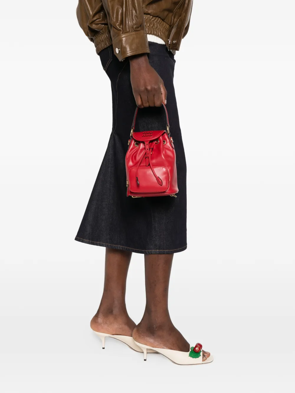  Miu Miu Mini Logo Leather Backpack - Red 