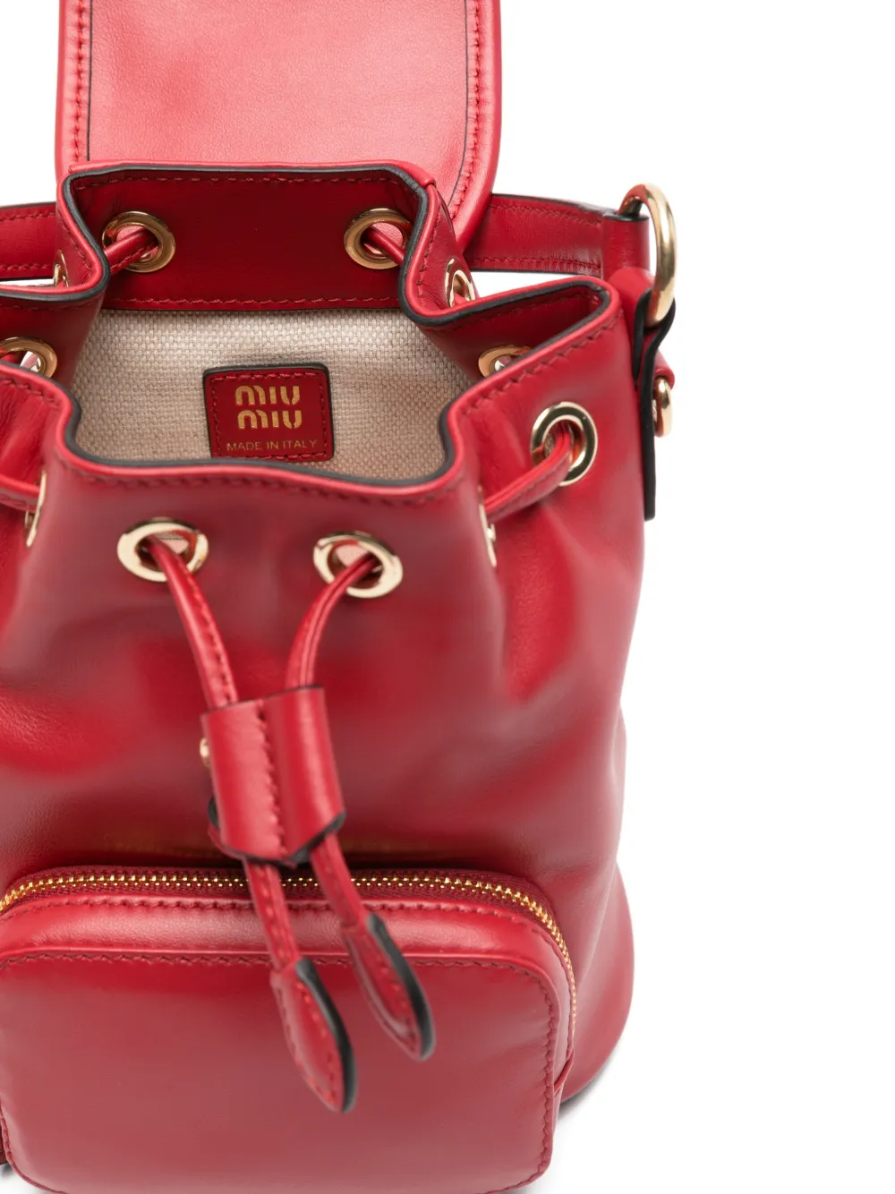 Miu Leren mini-rugzak met logo Rood