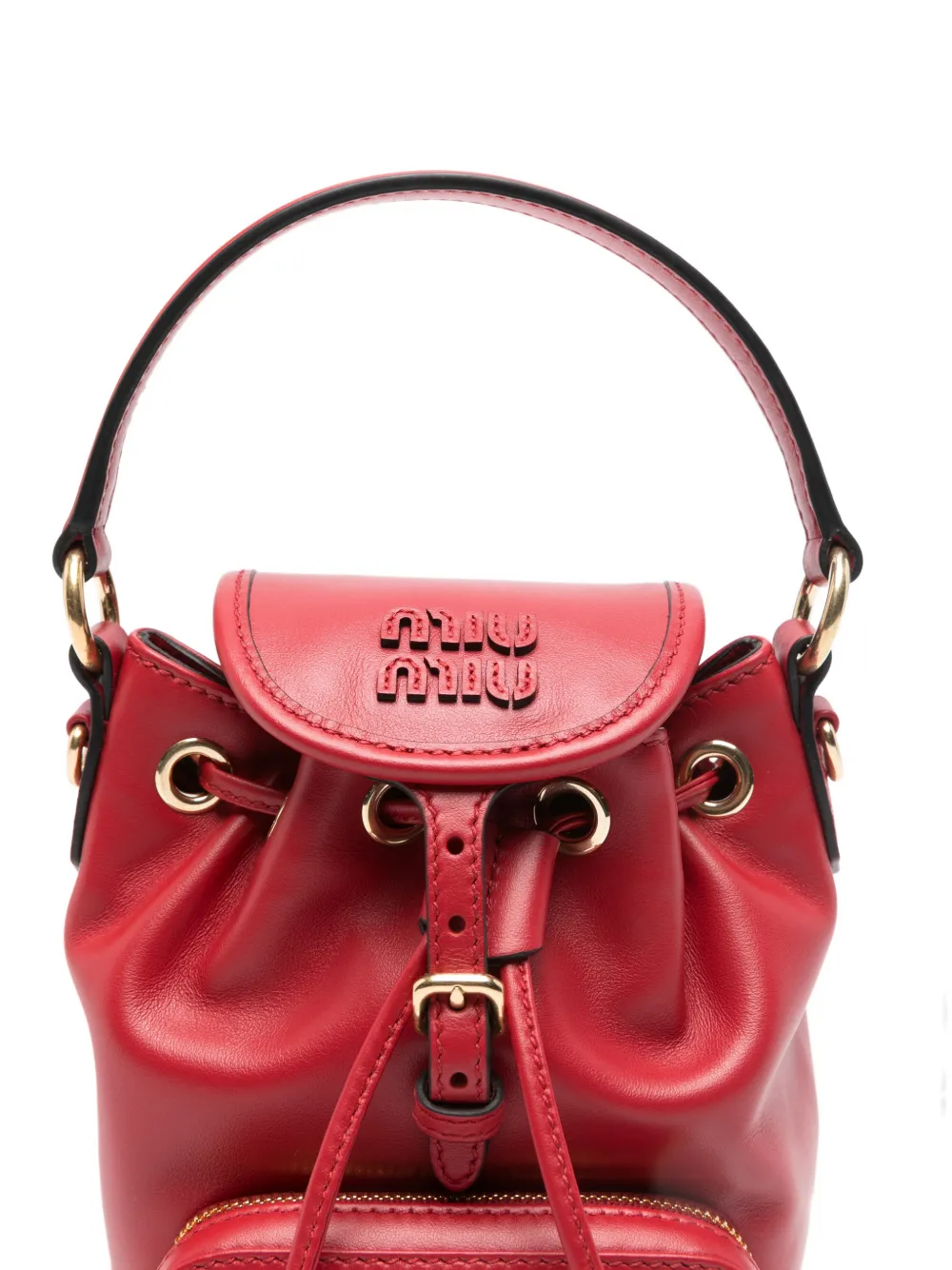 Miu Leren mini-rugzak met logo Rood