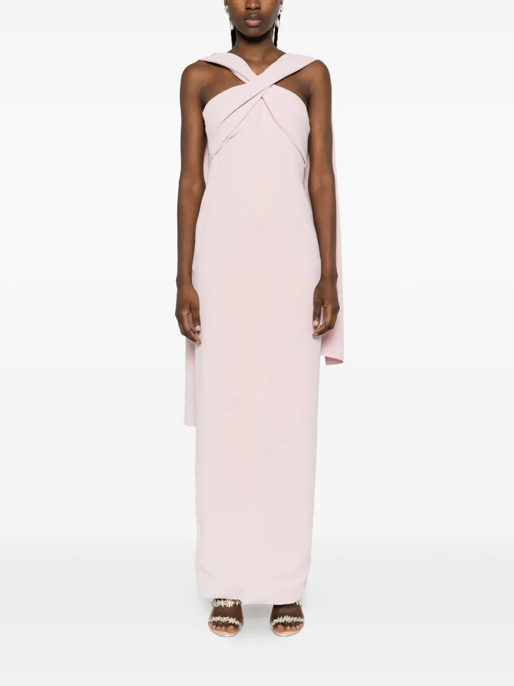 Solace London Maxi-jurk met halternek en gedrapeerde sjaal Roze