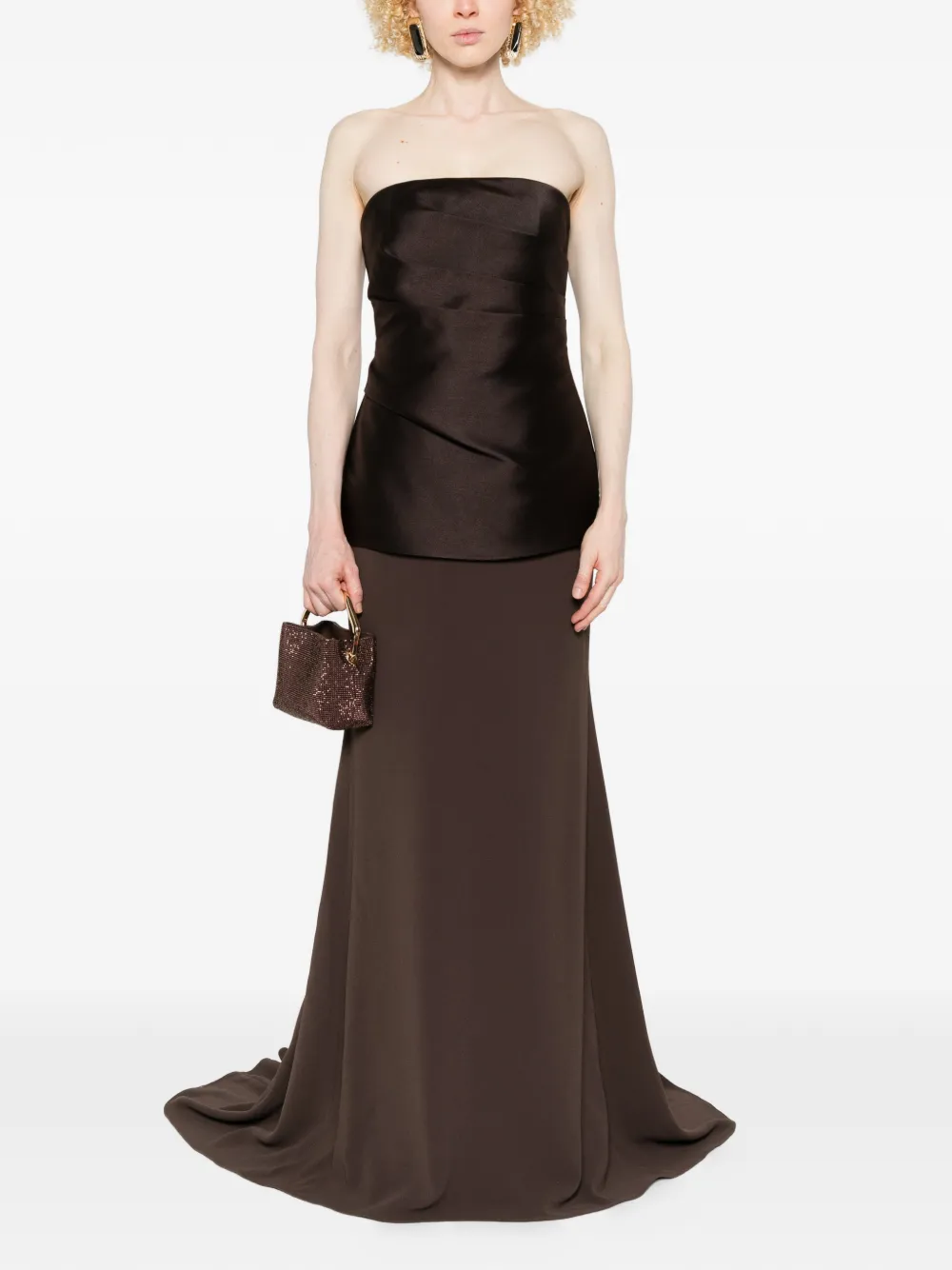 Solace London Alia strapless maxi-jurk Bruin