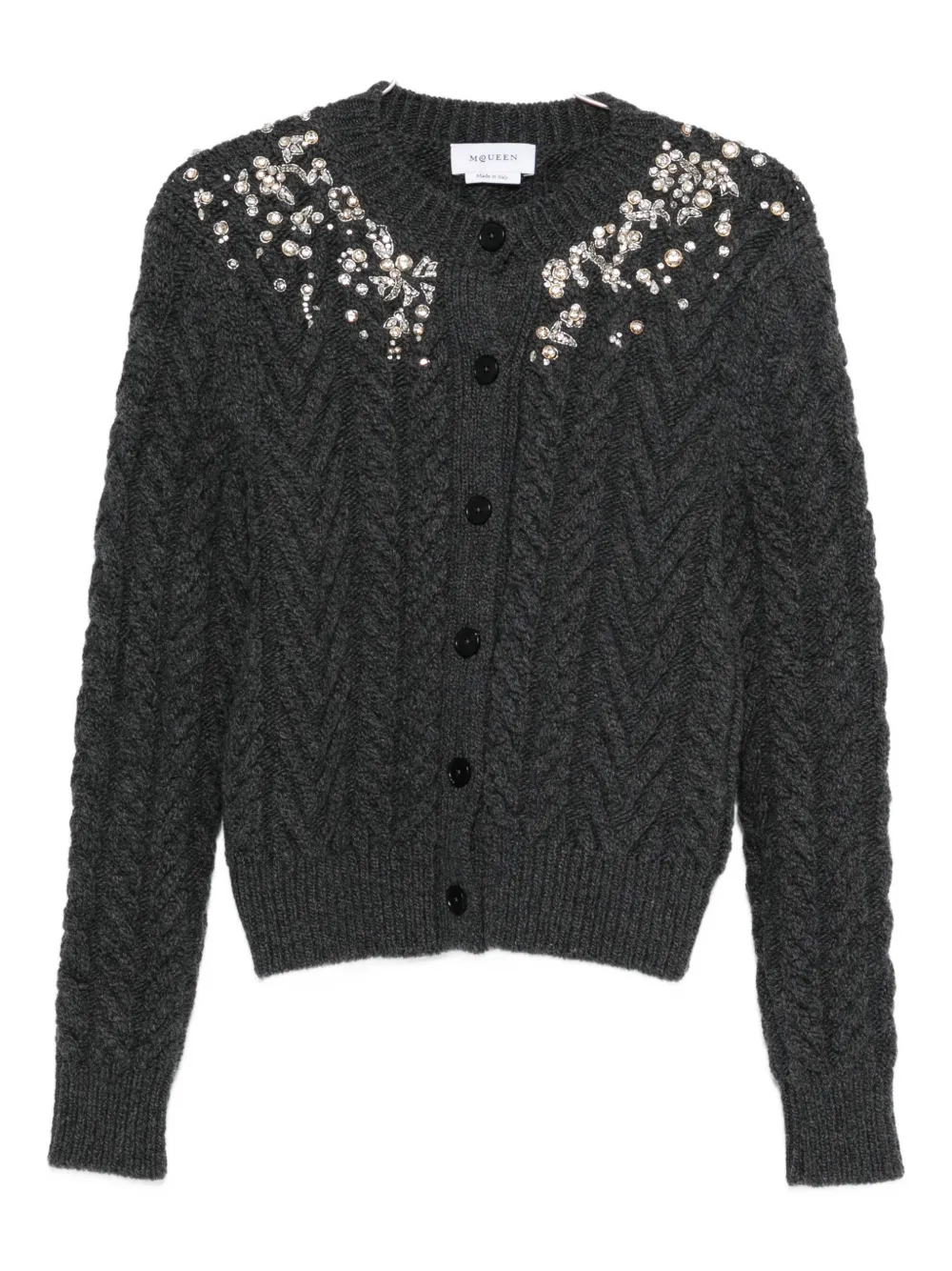 Alexander McQueen crystal cable-knit cardigan - Grigio
