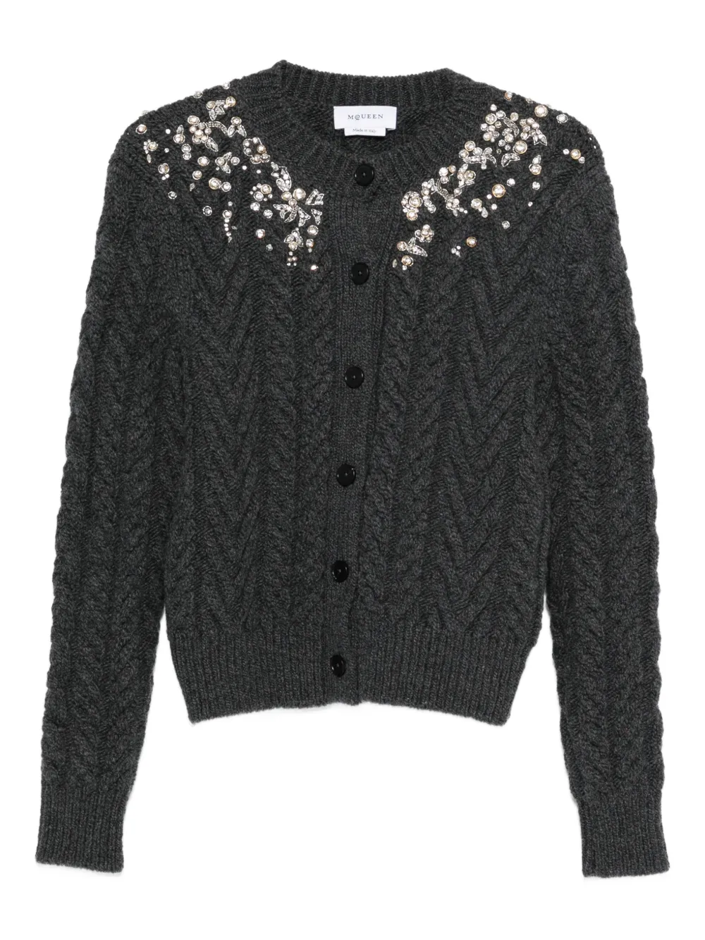 Alexander McQueen crystal cable-knit cardigan - Grigio