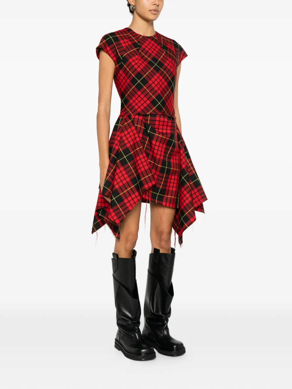  Alexander Mcqueen Check Draped Mini Dress - Red 