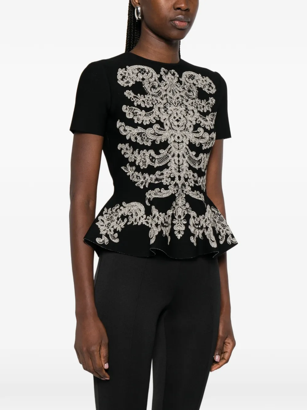 Alexander McQueen T-shirt met peplum afwerking en jacquard Zwart