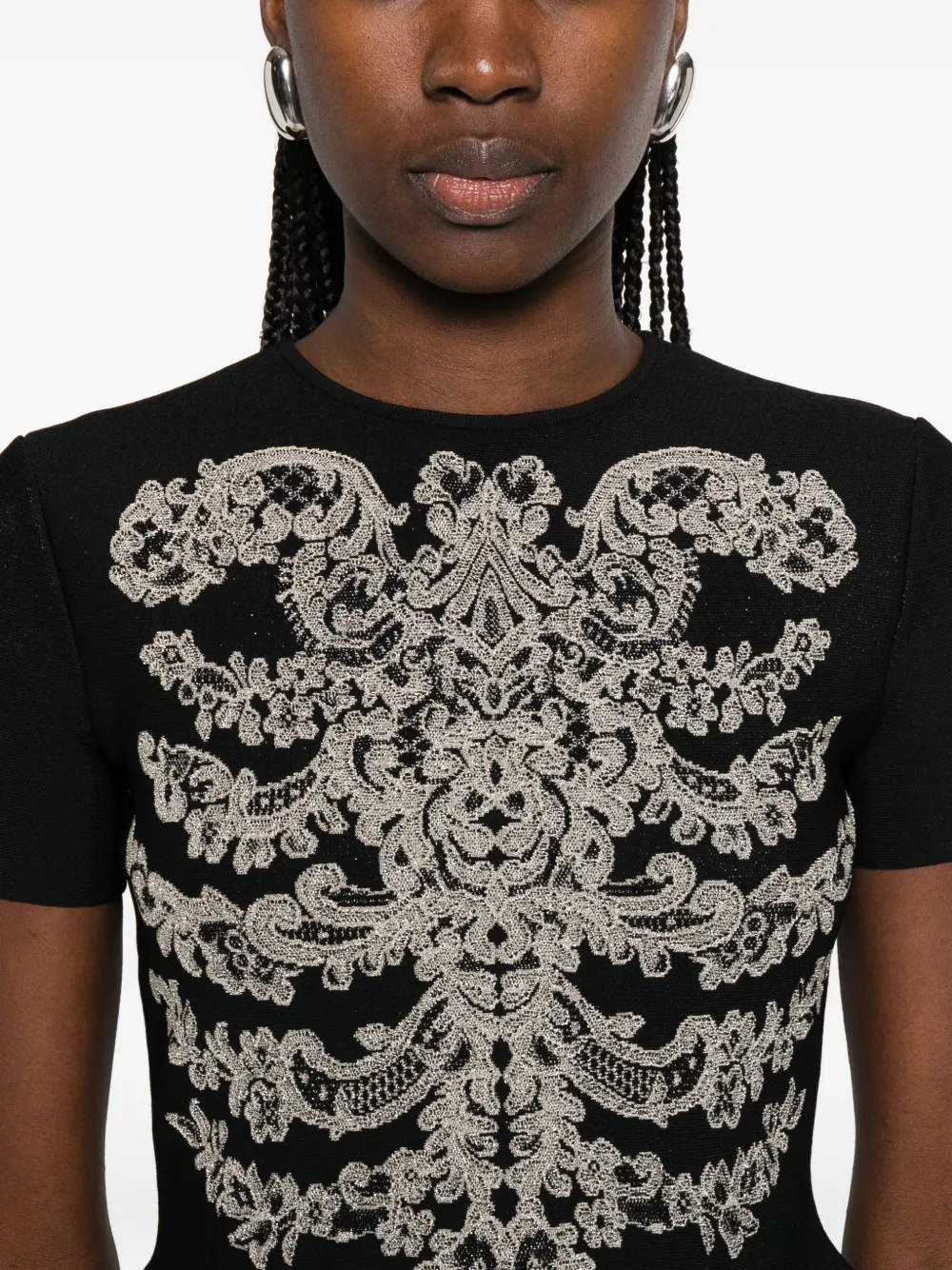 Alexander McQueen T-shirt met peplum afwerking en jacquard Zwart