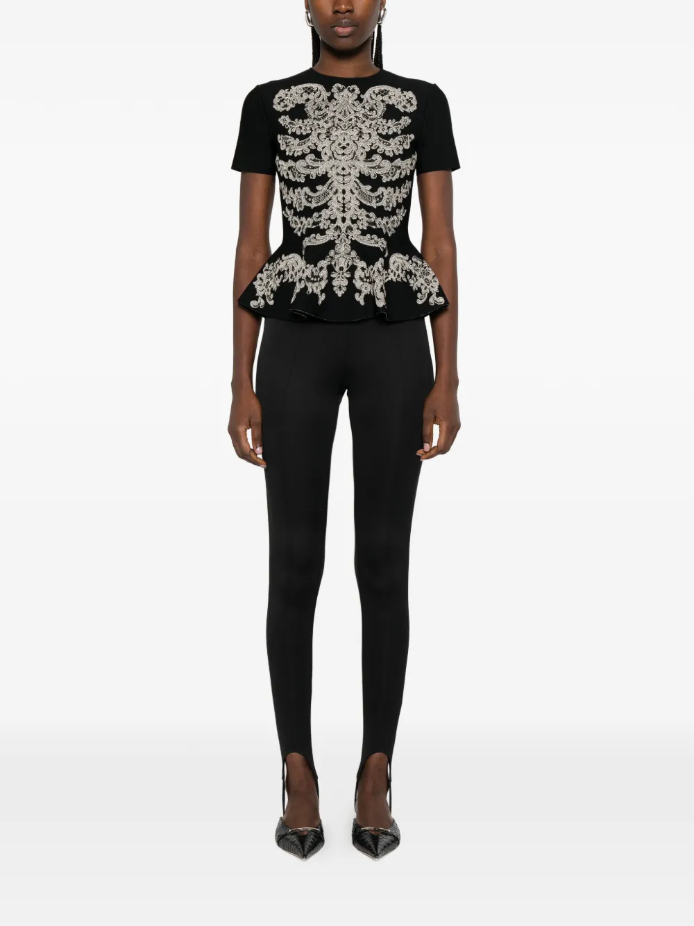 Alexander McQueen T-shirt met peplum afwerking en jacquard Zwart