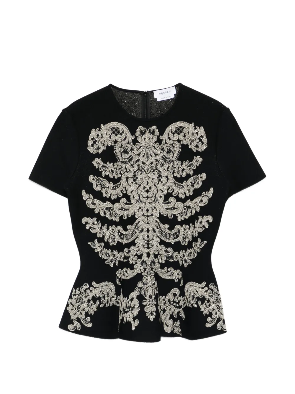 Alexander McQueen jacquard peplum hem T-shirt - Nero
