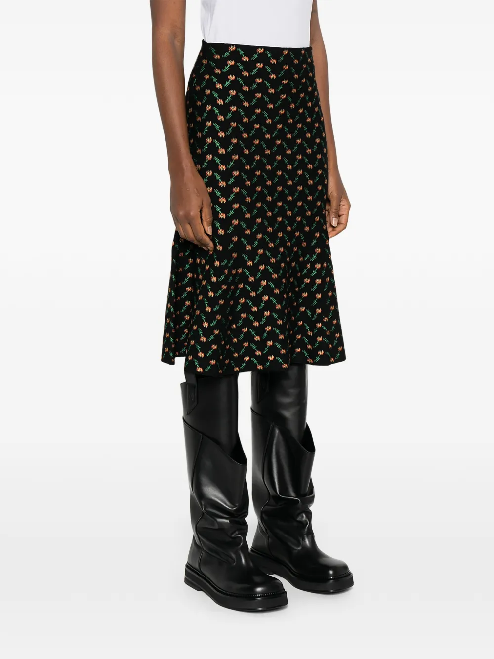  Alexander Mcqueen Floral Jacquard Midi Skirt - Black 