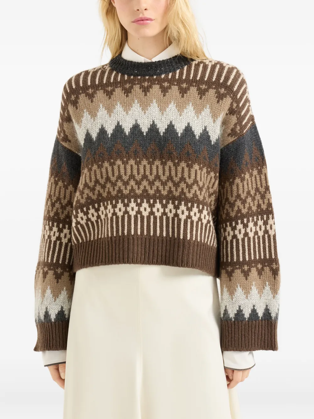 Brunello Cucinelli Sequin And Cashmere Sweater Sweaters And Cardigans Brown In Brown