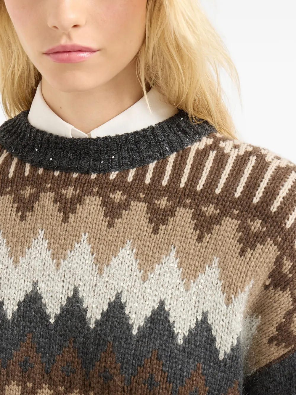 Brunello Cucinelli Sequin And Cashmere Sweater Sweaters And Cardigans Brown In Brown