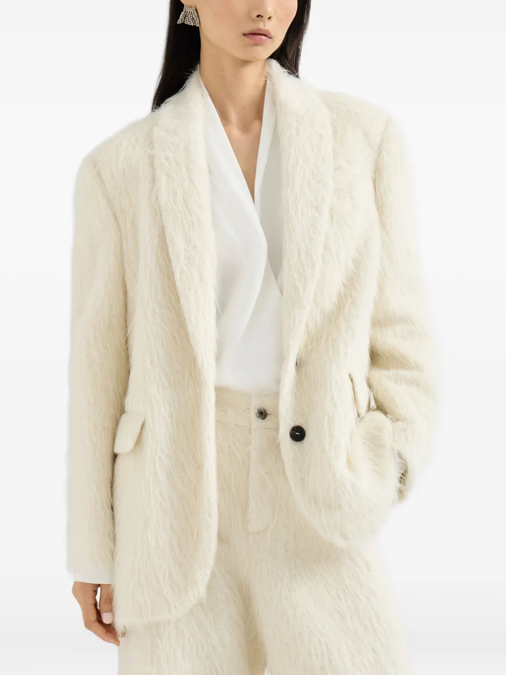 Brunello Cucinelli Faux-fur Blazer In Neutral