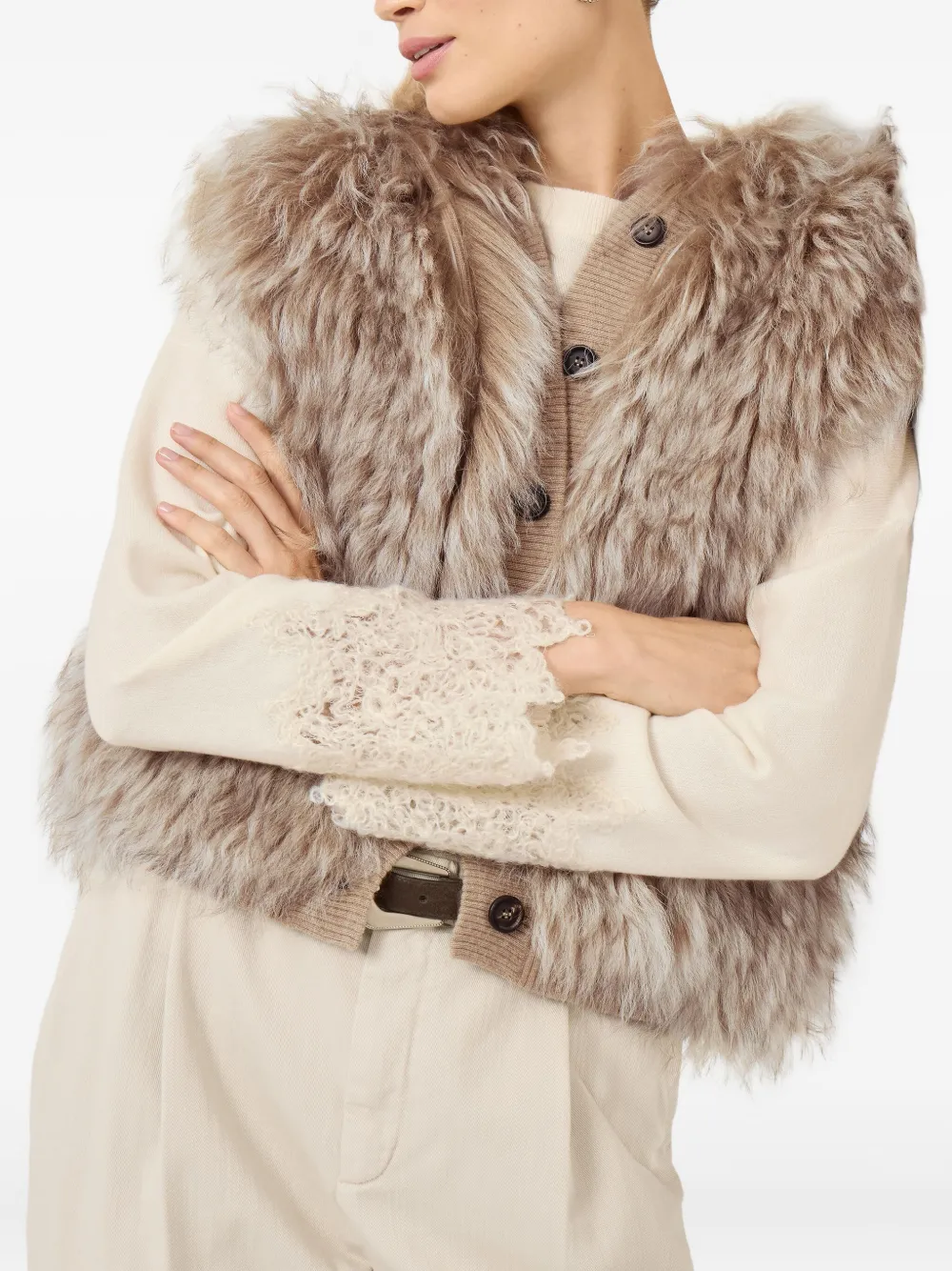 Brunello Cucinelli Lammy gilet met knopen Beige