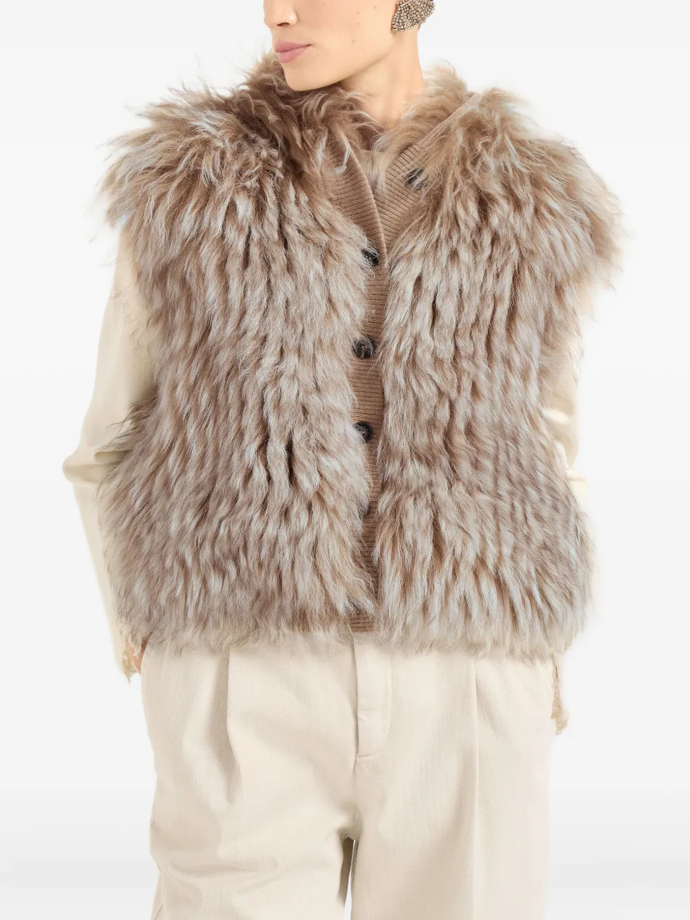 Brunello Cucinelli Lammy gilet met knopen Beige