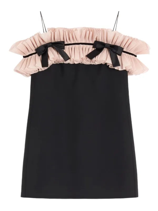 Valentino Garavani Crepe Couture Pleated Bow Mini Dress - Black Valentino Garavani Crepe Couture Pleated Bow Mini Dress - Black