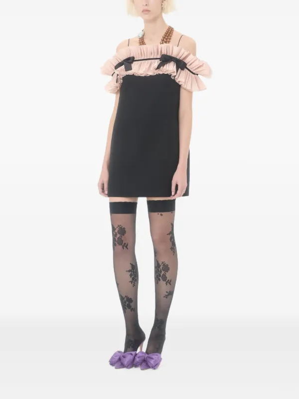 black crepe bow mini dress Black Crepe Bow Mini Dress