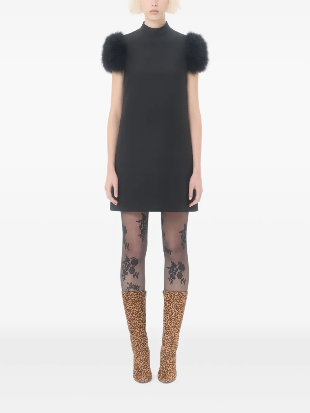 Valentino Garavani Crepe Couture mini-jurk met veren - Zwart