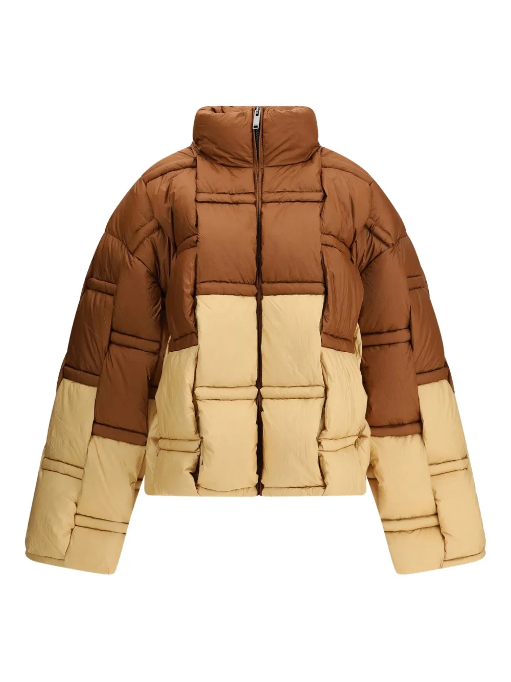 Raxxy Zip-up Bicolor Down Jacket In Brown
