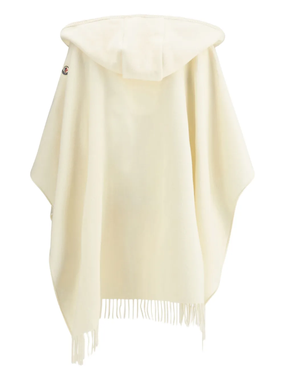 Moncler Belted Fringed Virgin Wool Cape In Neutral