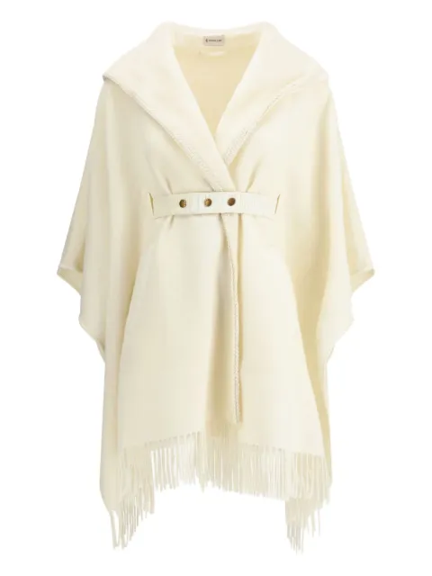 Moncler hooded fringed-hem cape