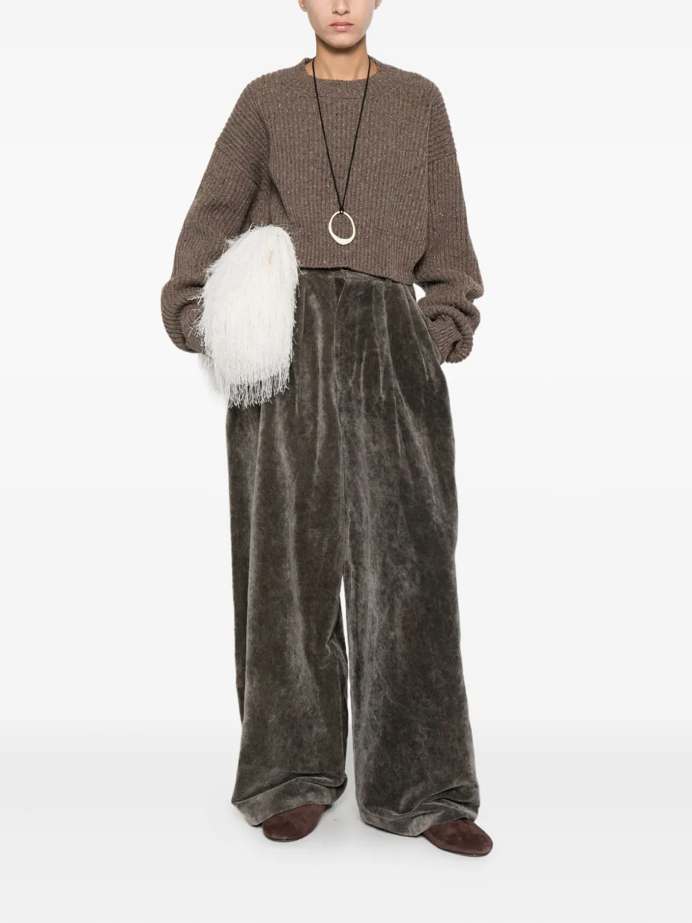 Uma Wang Ribbed-knit Sweater In Brown