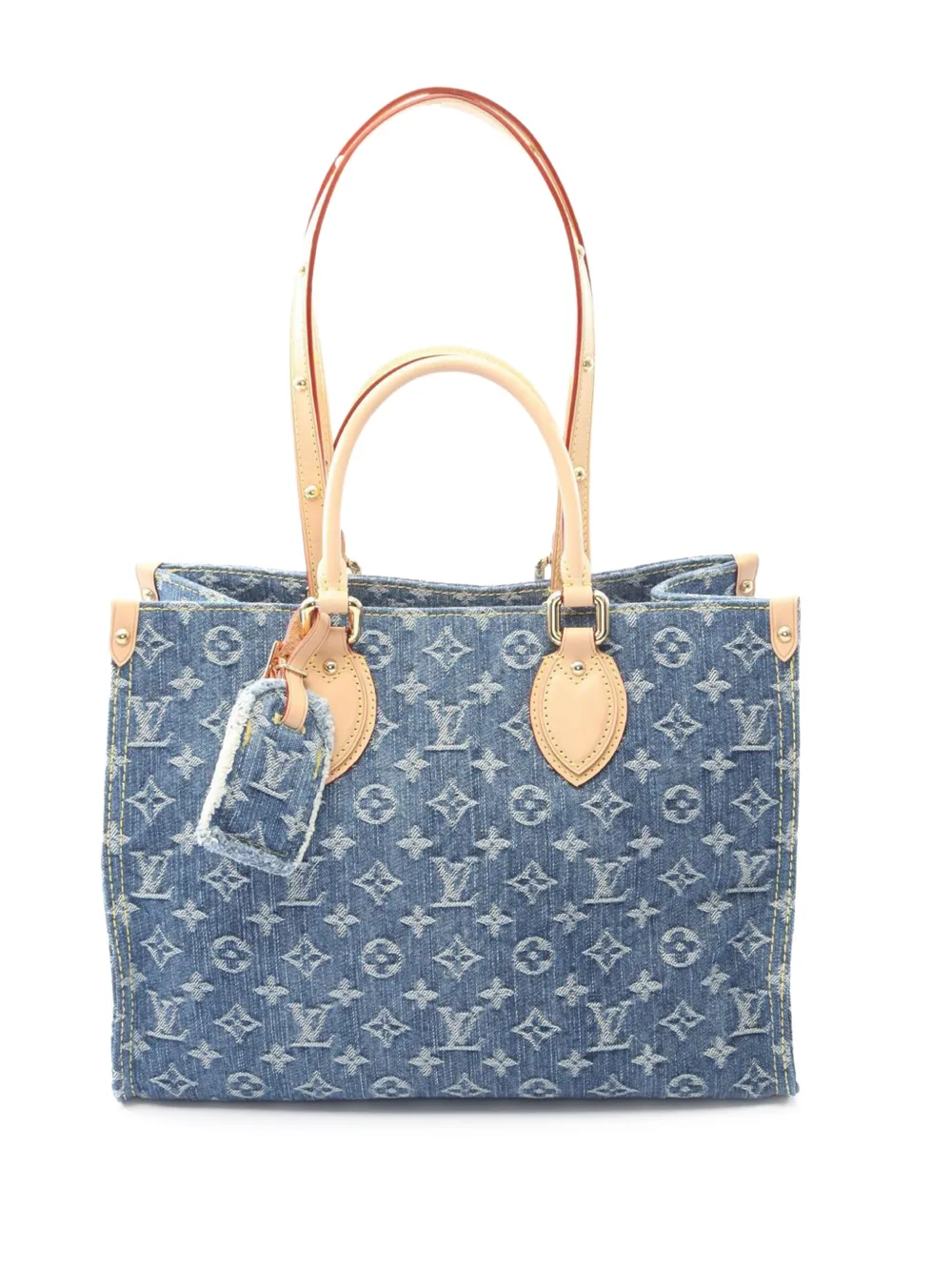 Pre-owned Louis Vuitton 2021-2025 Monogram Denim Onthego Mm Satchel In Blue