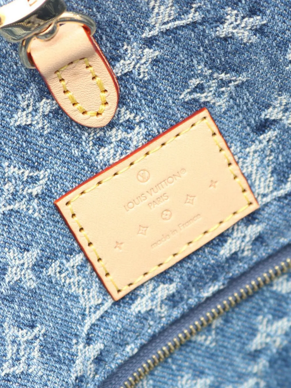 Pre-owned Louis Vuitton 2021-2025 Monogram Denim Onthego Mm Satchel In Blue