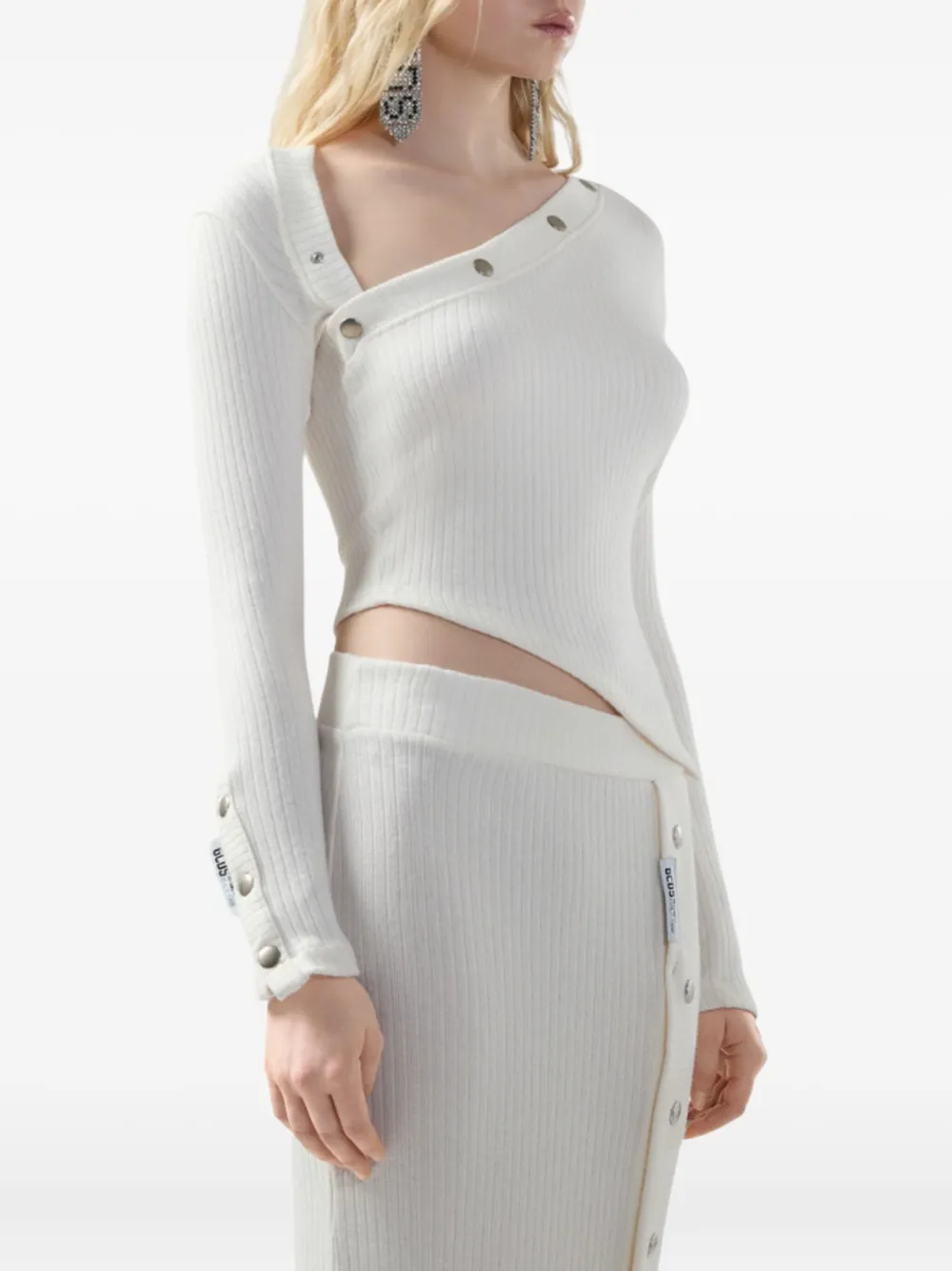 Gcds Long-sleeved Ribbed Top With Snap Buttons In Neutral