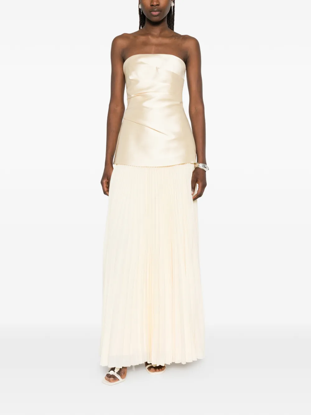 Solace London Claudette strapless jurk met plooirok Geel