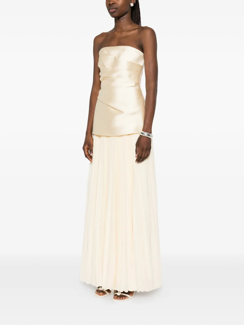 Solace London Claudette strapless jurk met plooirok Geel