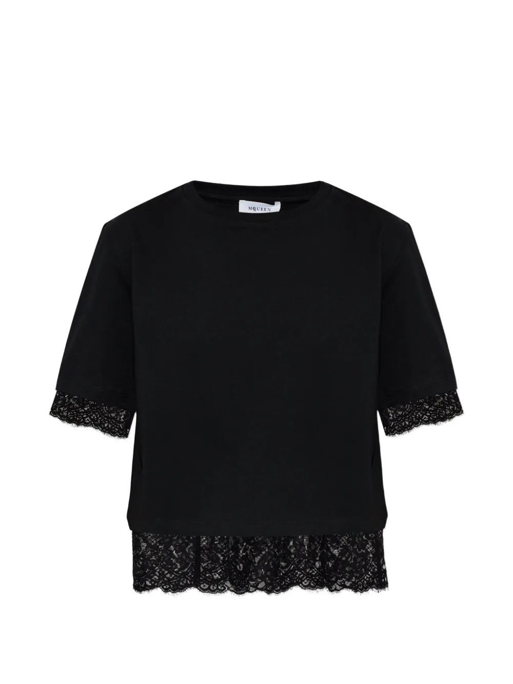 Alexander McQueen lace-trim short-sleeved T-shirt - Nero
