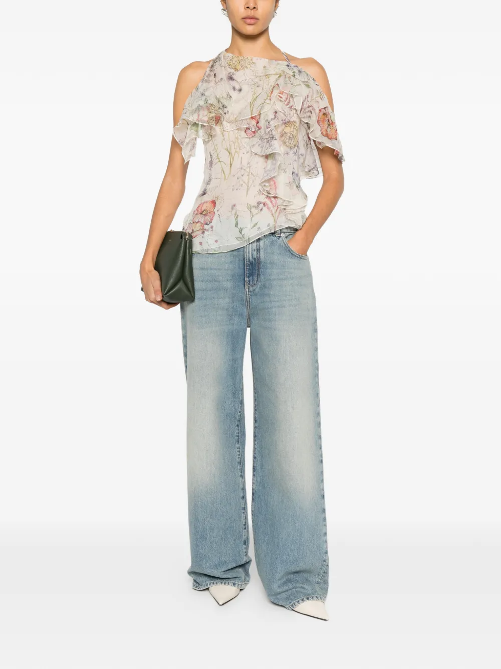 Alexander McQueen Top met bloemenprint en ruches - Beige